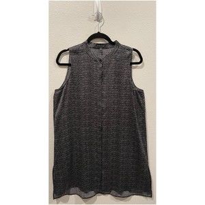 EILEEN FISHER Black Silver Sleeveless Tunic Blouse